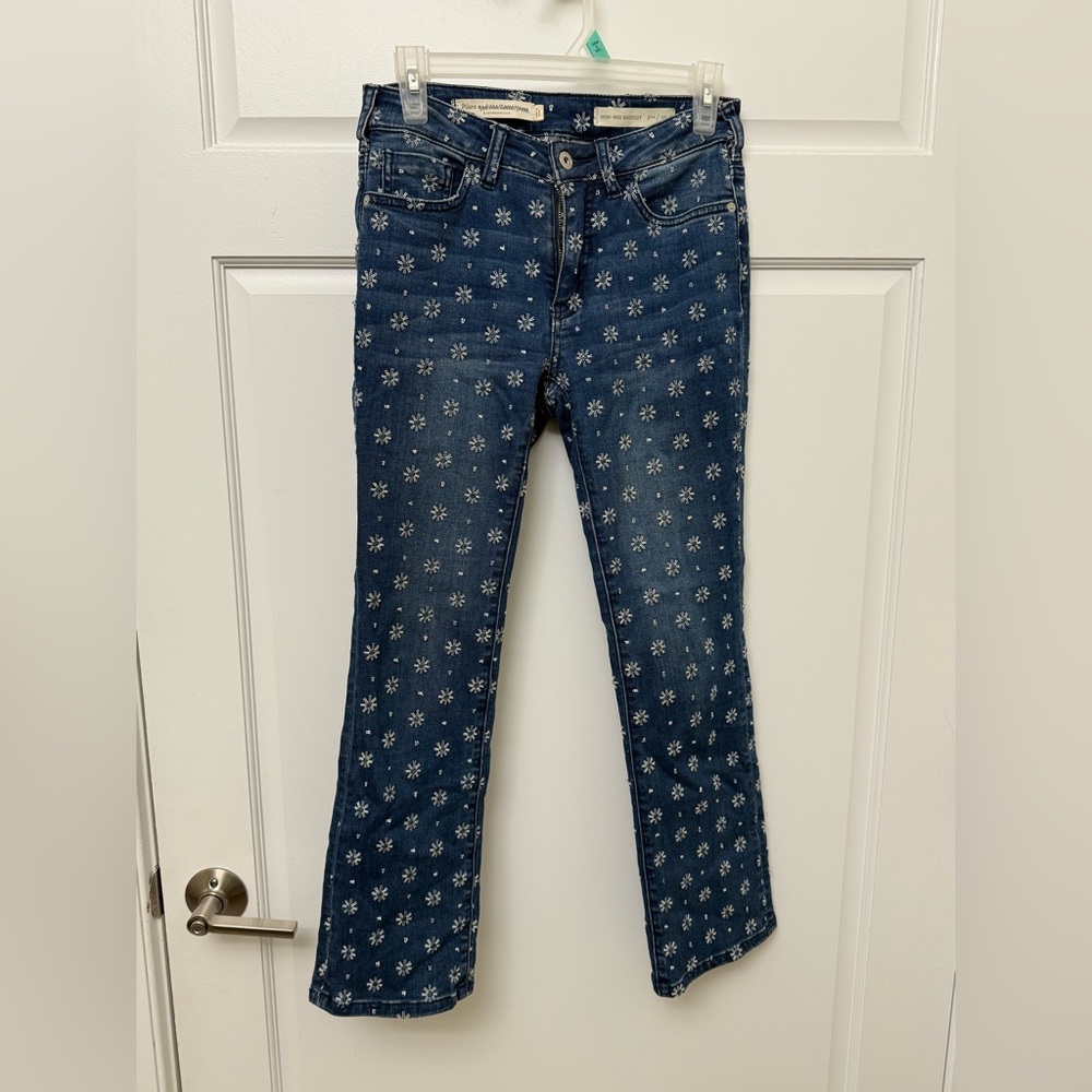 Pilcro Dark Blue Floral Ankle Jeans